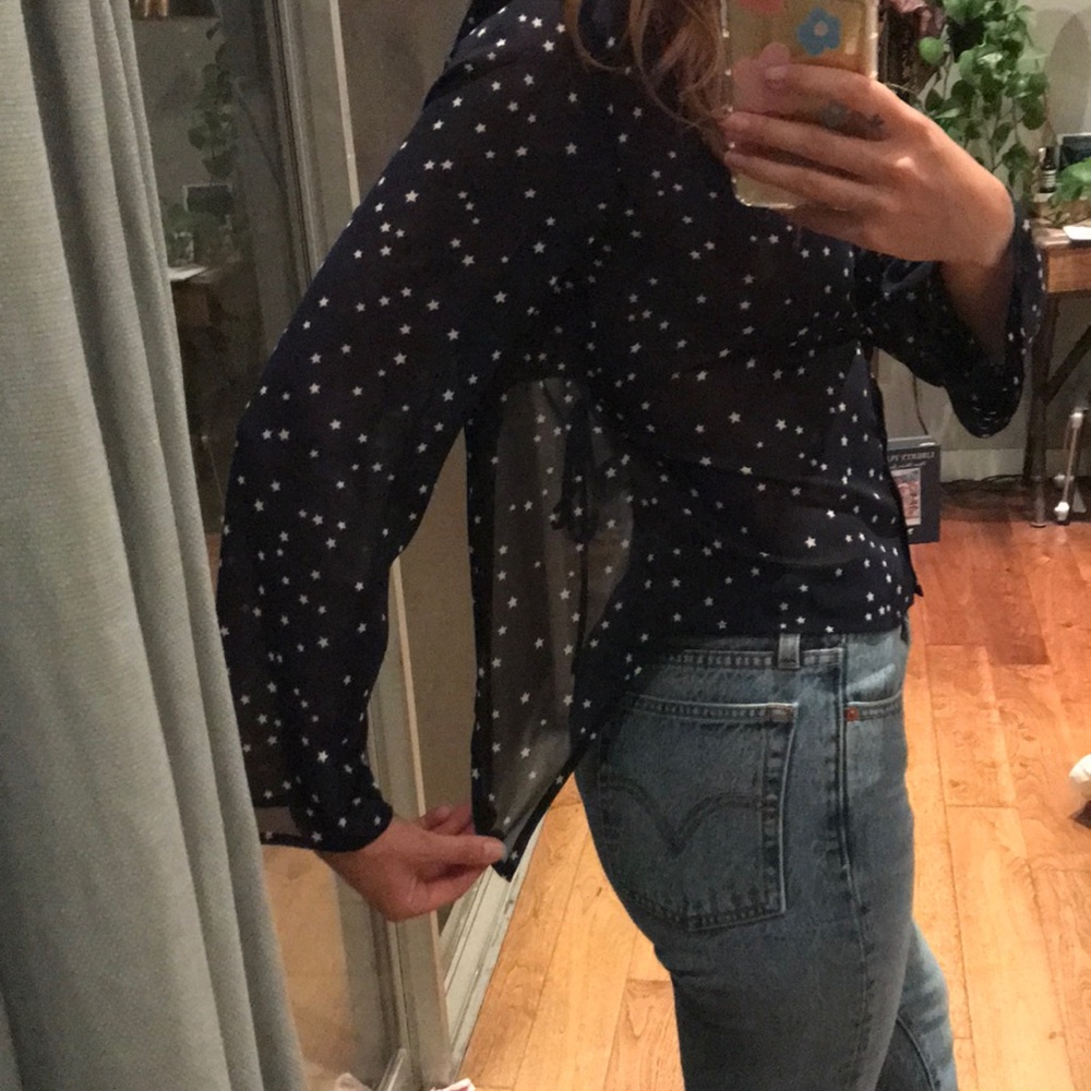 Sheer Star Pattern Button Up Cut Out Back - image 6